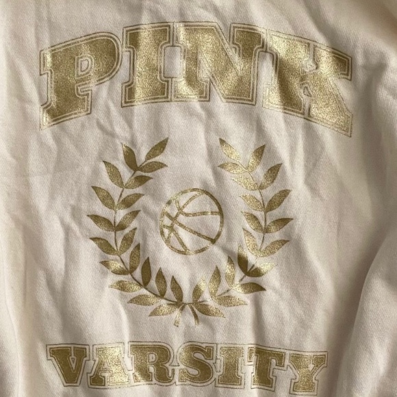 PINK Victoria's Secret Sweatshirt Sweater Ivory w/ Gold Shimmer Varsity 1/4 Zip - Picture 4 of 4